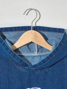 Bộ đồ denim 2 mảnh cho bé trai tuổi teen, giản dị, thoải mái, đa năng, giặt mềm, vừa vặn, áo hoodie và quần lửng cạp chun, phù hợp cho mùa xuân/thu - Rửa trung bình - Xem 3