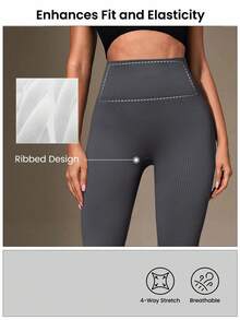 Easithlete Women's Solid Color High Waist Lifting Shaping Seamless Leggings Yoga Pants Tummy Control Tights Anti Cellulite Leggings Leggings Tummy Control Compression Workout Tights