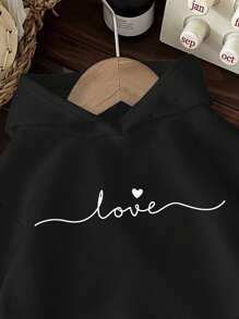 SHEIN Leap Crew Tween Girls' Casual Loose Fit Letter Print Sweatshirt,In Fall/Winter - Black - View 3