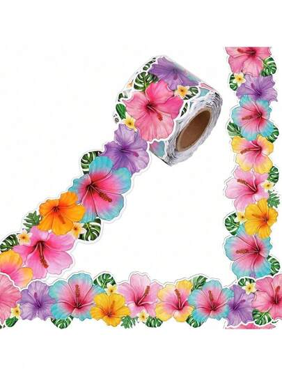 SHEIN 59ft Tropical Hibiscus Flower Bulletin Board Border, Classroom Decor, Teacher School Supplies, Classroom Office Wall Decor, Hawaii Floral Party Decorations