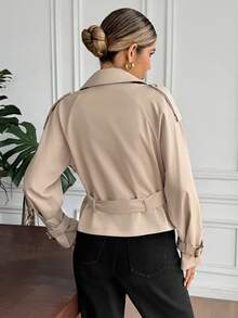 SHEIN Frenchy Trench coat couleur unie décontracté, polyvalent pour le printemps et l'automne - Nude - Voir 2