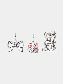 LOONEY TUNES X SHEIN Cute Bow & Cartoon Cat Pattern Earring Set