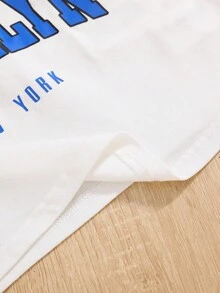 SHEIN 青少年女孩字母圖案吊帶上衣&漁網上衣和短褲 - 藍白色 - 查看 3