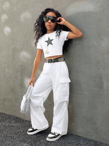 Coolane Kids Tween Girls Black Pants Back To School Clothes Clothes Mommy And Me Kpop Y2k Wide Leg Checkered Cargo Pants Football/Volleyball Thanksgiving Halloween Costume Christmas Sweatpants Spring/Fall/Winter