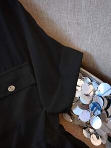 Franclia Áo thun nữ cổ chữ V màu trơn, có khóa kéo, eo rút, thoải mái mùa hè - màu đen - Xem 7