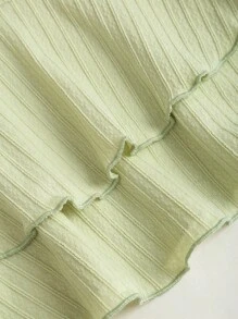 Sweetra 女士新款春夏适合海滩度假优雅纹理面料露背领口系带前褶饰金属装饰分层荷叶边下摆俏皮迷你连衣裙 - 綠色 - 查看 3