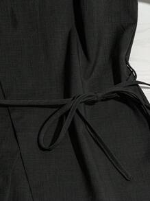 GlowEve 女士纯色圆领短袖腰带休闲衬衫 - 黑色 - 查看 4