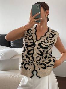 Siren Gaze Women's Casual Leopard Jacquard Knit Sweater Vest In Fall/Winter Cheetah