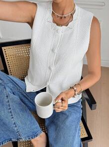 SHEIN Frenchy Damen Mode Lässig Elegant Knopf Strickweste - Aprikosenfarben - Übersicht 1