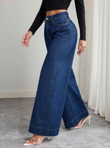 Elenzga Women's Loose Straight Leg Casual Denim Wide Leg Pants, Versatile For Summer - Dark Wash - View 7