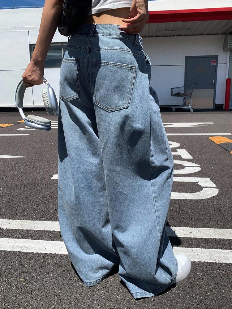 Women's Distressed Washed Wide Leg Jeans Y2k