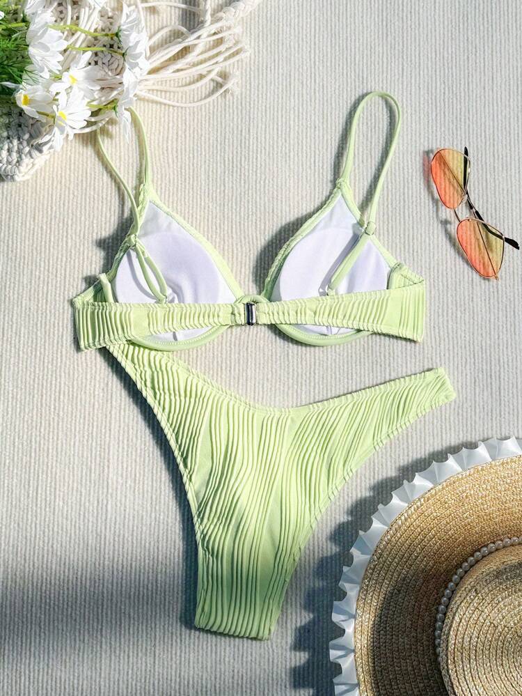 Swim Basics Summer Beach Women's Textured Bikini Set With Push Up And Underwire - Mint Green - View 2