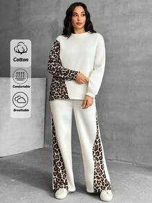 EURMUSE Leopard Detailed White Sweatpants And Sweatshirt - White - View 5