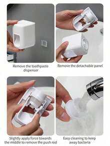1 件装牙膏分配器，浴室壁挂式免提牙膏挤压器支架，无需电力，设计简约 - 白色 - 查看 7