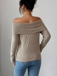 Elenzga Sexy American Style Collared One-Shoulder Fitted Knit Long Sleeve Top, High-End Niche Design For Autumn/Winter - Camel - View 2