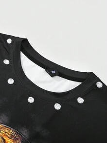 ROMWE MEN Street Life 赛车头盔铆钉图案男士黑色无袖上衣，街头时尚，2000年代风格 - 黑色 - 查看 5