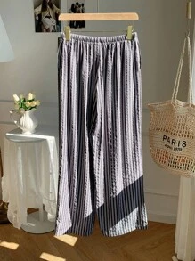 Comfortcana 女士粉色条纹裤，夏季 - 黑色 - 查看 2