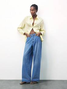 Maija 女士休闲通勤条纹纹理长袖衬衫 - 黃色 - 查看 2