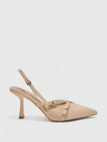 CUCCOO BIZCHIC Cuccoo Women's Fashion V-Cut Strap High Heel Pointed Toe Pumps - Apricot - View 2