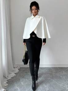 Selianne 女士优雅金属纽扣斗篷，白色冬装外套，适合派对、约会、万圣节、圣诞节、情人节、秋冬季穿搭、通勤，时尚优雅。 - 白色 - 查看 5