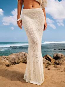 Opulessa Stickad tröja med fiskbenskant för kvinnor, höstvinter för kvinnor, nationaldag, utekväll, lyxig elegant examen, chic tröja - Beige - Visa 3