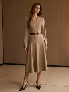 MOTF PREMIUM ĐẦM CỔ CHỮ V CÓ KHÓA KÉO - Lạc đà - Xem 4