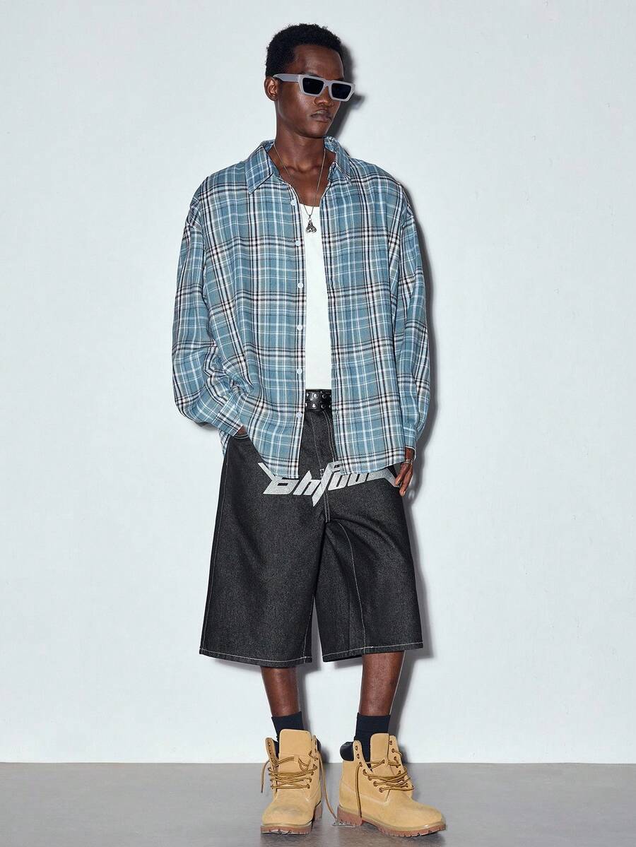 MODCRASH 男士柔软舒适休闲格子长袖衬衫，春秋季，纽扣衬衫，春夏街头风 - 彩色 - 查看 1