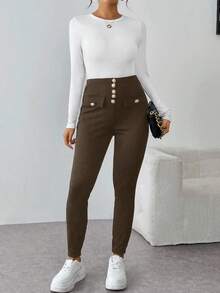 Selianne Pantalones casuales de mujer de unicolor y ajuste ceñido