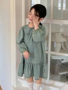 DAZY Kleine Mädchen Jeans Rundhals Kleid, Herbstkleidung