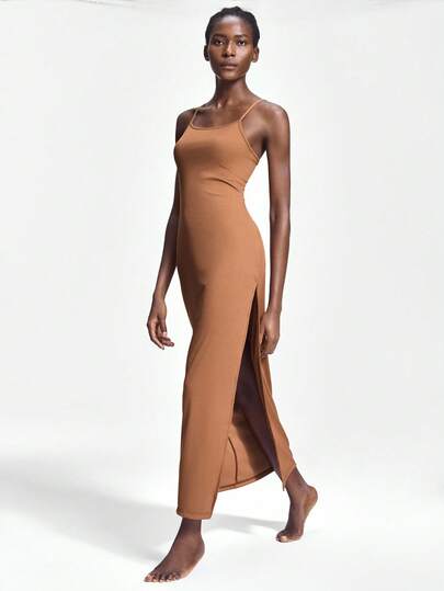 Shapelle Forme Camisola vestido largo cómodo, suave, amigable con la piel, de ajuste ceñido, con abertura, que da forma a la mujer para usar en casa