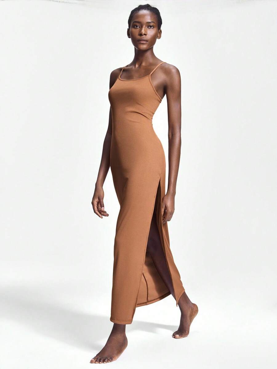 Shapelle Forme 舒适、柔软、亲肤、居家、修身、开衩、塑身女士吊带长裙睡袍