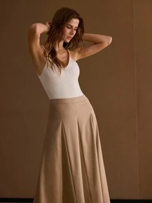 MOTF PREMIUM FALDA CON CREMALLERA LATERAL Y GODETS SÓLIDA - Camel - Ver 5