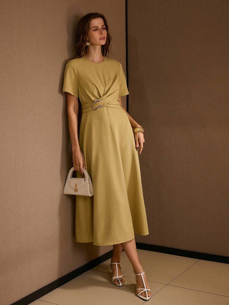 METAL DETAIL RUCHED DRESS