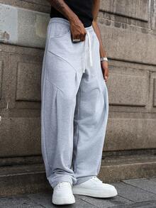 Manfinity EMRG 男士街头风格，INS高街嘻哈抽绳裤，宽松舒适，针织面料柔软时尚，适合所有季节，街头摇滚，适合音乐节和日常搭配，适合自己或作为送给男朋友/老公的礼物，街头服饰，Y2K - 灰色 - 查看 4