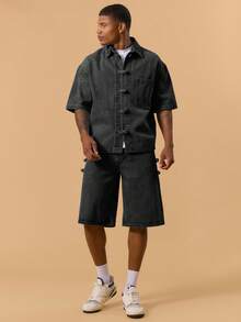 Musero 长款宽松水洗牛仔短裤，仅纽扣固定，腰带环细节设计，春夏季度假休闲