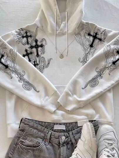 INAWLY Women's Y2K Style Floral Print Hoodie Fall Cloth For Women