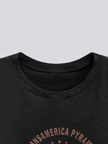 MODCRASH 男士极简印花圆领长袖T恤，图案T恤，街头服饰，适合秋冬春夏穿着 - 黑色 - 查看 3