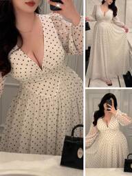 Vibekara Damen Große Größen V-Ausschnitt Neckholder Binden Chiffon Blume Muster fließend elegantes Vintage Lässig Maxikleid