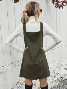 EMERY ROSE Women's Solid Color Button Design Casual Everyday Versatile Pinafore Dress, Autumn/Winter