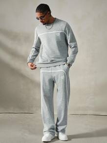 Manfinity Homme Men's Street Style Gothic Print Pullover Sweatshirt Set ,Fall Clothes - Grey - View 1