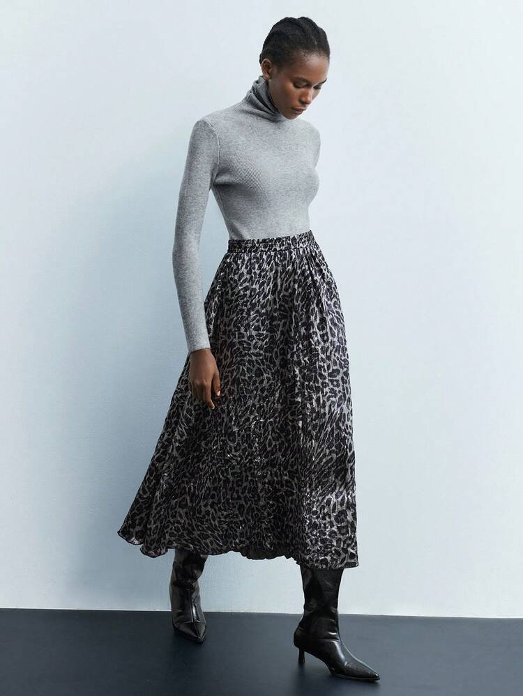 SHEIN Maija Women's Casual Leopard Print Flowy Skirt, Autumn Modern Urban Casual Fashion Business Casual Women's Office Wear Low-Key Old Money Style Effortless Temperament High-End Urban Commuting High-Quality Airport Women's Wear High-End Material Modern Vacation Nomadic Casual Fashion All-Match Women's Country Concert Clothing Western Style Women's Clothing Nomadic Style Bohemian High-End Elegance All-Match Country Concert Clothing Modern Vacation Nomadic Casual Fashion All-Match Women's Country Concert