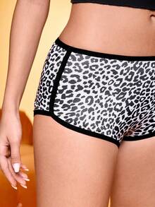 SHEIN 女式豹纹撞色滚边短裤 - 彩色 - 查看 2