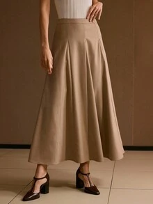 MOTF PREMIUM FALDA CON CREMALLERA LATERAL Y GODETS SÓLIDA - Camel - Ver 8