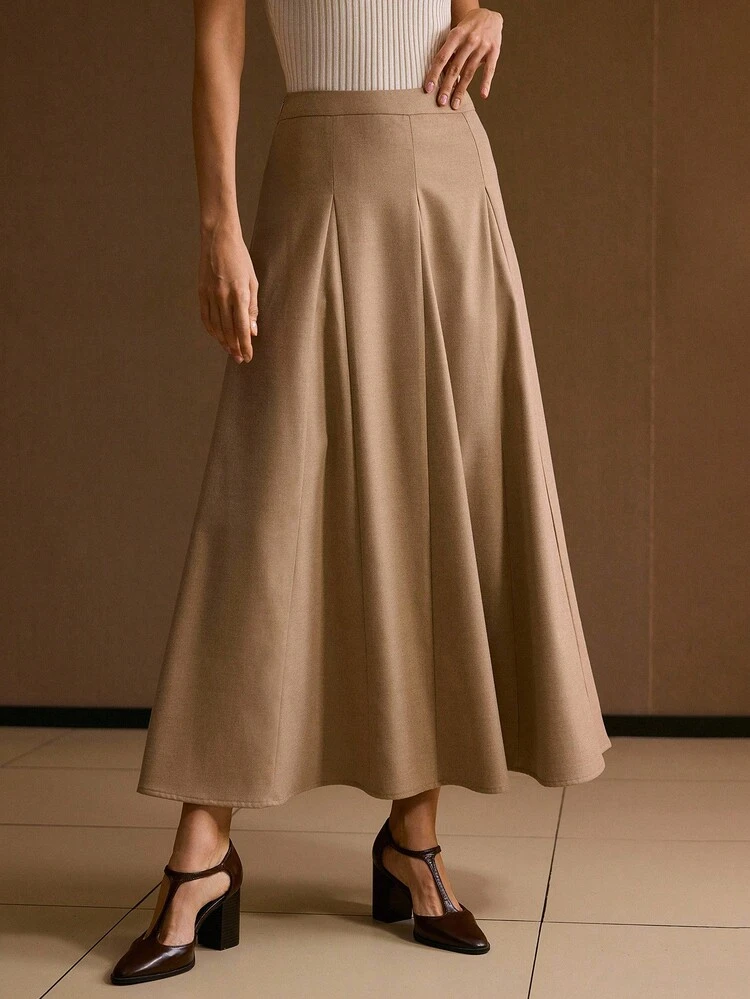 SOLID ZIPPER SIDE GODET SKIRT