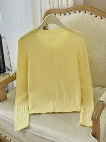 Modelyn 女式扭纹装饰修身针织黄色开衫，扭纹装饰冬季毛衣夹克 - 黃色 - 查看 5