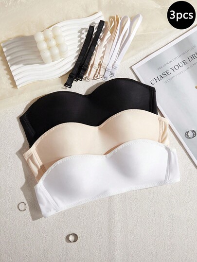 Strapless Non-Slip Camisole Bra For Girls, Detachable Strap, Versatile, Suitable For Students & Teenagers Fall Winter