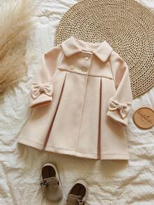 女婴大衣，单排扣大衣，婴儿冬季纯色外套，女婴休闲外套，公主风夹克