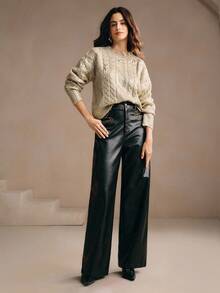Anewsta Sweater Leher Bulat Motif Telinga Gandum Klasik Elegan dan Kasual, Cocok untuk Musim Gugur/Musim Dingin, Natal, Tahun Baru, Pesta - Perunggu - View 6