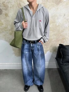 ESTAVOR Men's Autumn Animal Embroidery Raglan Sleeve Casual Hoodie, For Fall Winter