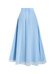 Ellevyn 女式 A 字形蓝色网眼镂空波尔卡圆点优雅日常穿着和赛车日裙子，春夏 - 藍色 - 查看 2